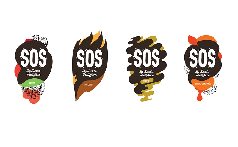 調味品包裝設計四種不同的酸甜口味&mdash;&mdash;燒烤粉、燒烤咖喱醬、燒烤芥末醬和酸辣粉